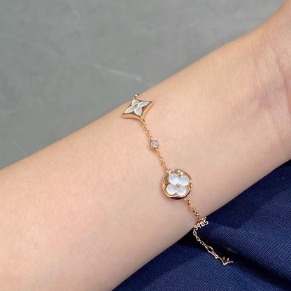 [Amore Jewels]STAR AND SUN 4 MOTIF WHITE MOP PINK GOLD BRACELET