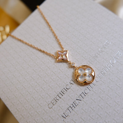 [Amore Jewels]STAR AND SUN WHITE MOP 2 MOTIF PINK GOLD NECKLACE