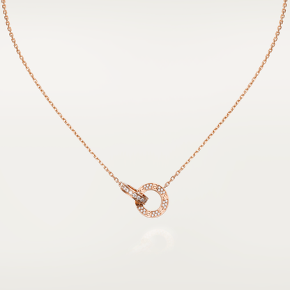 [Amore Jewels]LOVE 7.6MM NECKLACE ROSE GOLD AND SILVER  FULL DIAMOND