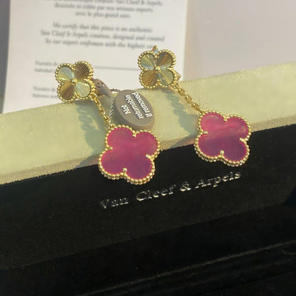 [Amore Jewels]NEW CLOVER 2 MOTIF PINK ENAMEL EARRINGS