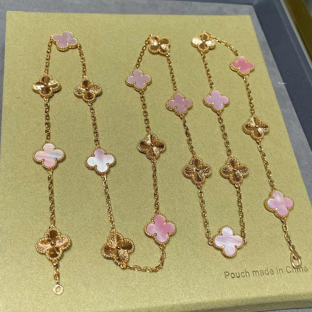 [Amore Jewels]CLOVER 20 MOTIFS LASER PINK MOP NECKLACE