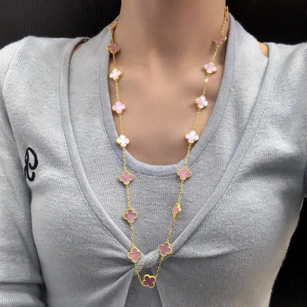[Amore Jewels]CLOVER 20 MOTIFS PINK MOP NECKLACE