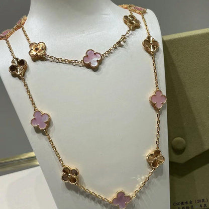 [Amore Jewels]CLOVER 20 MOTIFS LASER PINK MOP NECKLACE