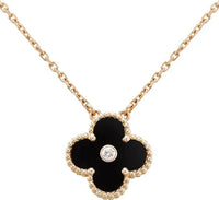 [Amore Jewels]CLOVER 15MM DIAMOND ONYX NECKLACE
