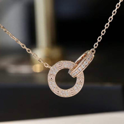 [Amore Jewels]LOVE 7.6MM NECKLACE ROSE GOLD AND SILVER  FULL DIAMOND