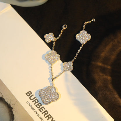 [Amore Jewels]CLOVER BRACELET 5 MOTIF SILVER DIAMOND PAVED