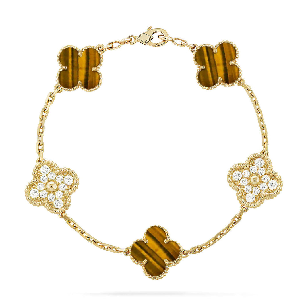 [Amore Jewels] CLOVER 5 MOTIFS TIGER EYE BRACELET COLLECTION