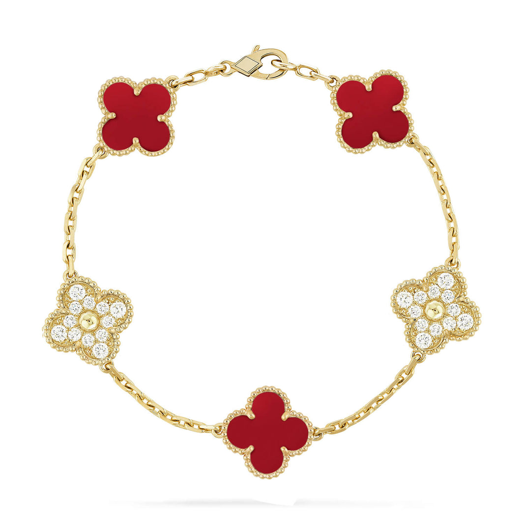 [Amore Jewels] CLOVER 5 MOTIF RED CORNELIAN BRACELET COLLECTION