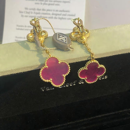 [Amore Jewels]NEW CLOVER 2 MOTIF PINK ENAMEL EARRINGS