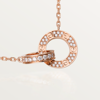 [Amore Jewels]LOVE 7.6MM NECKLACE ROSE GOLD AND SILVER  FULL DIAMOND
