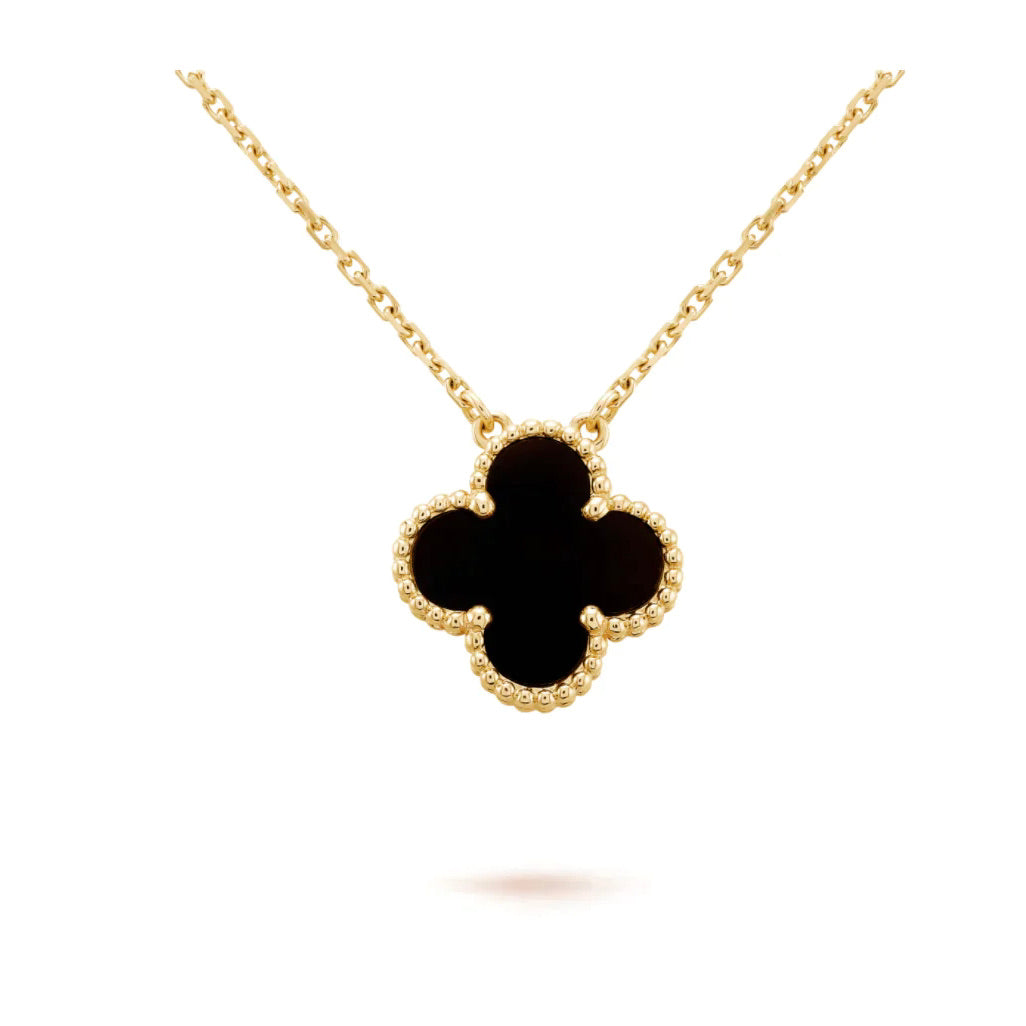 [Amore Jewels]CLOVER 15MM BLACK ONYX SINGLE FLOWER NECKLACE