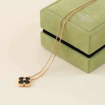 [Amore Jewels]CLOVER 15MM DIAMOND ONYX NECKLACE