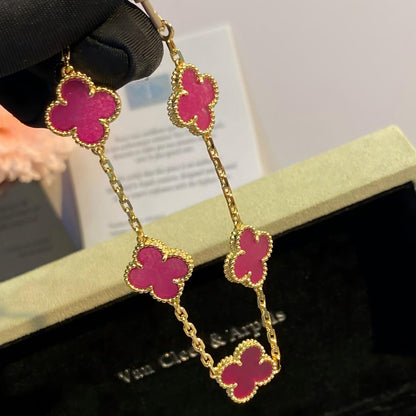 [Amore Jewels]NEW CLOVER 5 MOTIFS PINK ENAMEL BRACELET