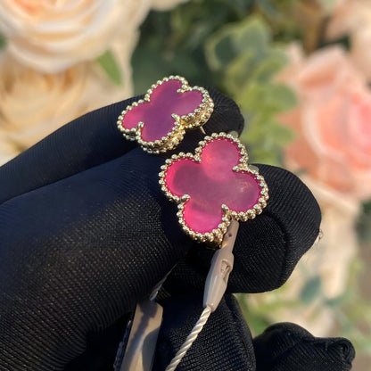 [Amore Jewels]NEW CLOVER 15MM PINK ENAMEL STUD EARRINGS
