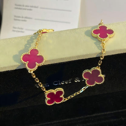 [Amore Jewels]NEW CLOVER 5 MOTIFS PINK ENAMEL BRACELET