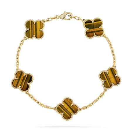 [Amore Jewels] CLOVER 5 MOTIFS TIGER EYE BRACELET COLLECTION