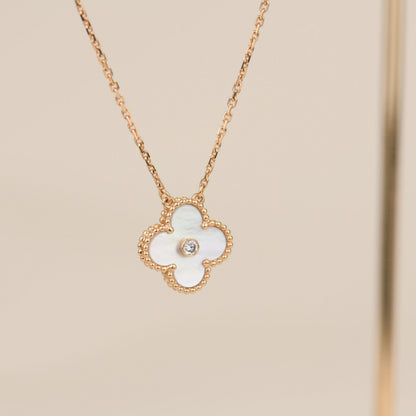 [Amore Jewels]CLOVER 15MM DIAMOND WHITE FRITILLARIA NECKLACE