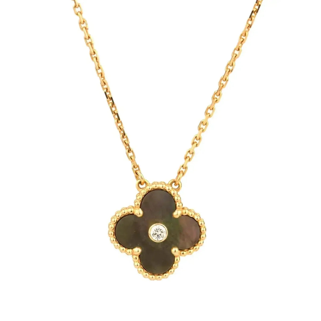 [Amore Jewels]CLOVER 15MM DIAMOND AND MOTHER-OF-GREY NECKLACE