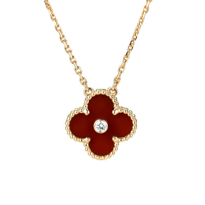 [Amore Jewels]CLOVER 15MM DIAMOND CARNELIAN NECKLACE