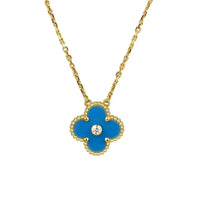 [Amore Jewels]CLOVER 15MM DIAMOND AND BLUE AGATE NECKLACE