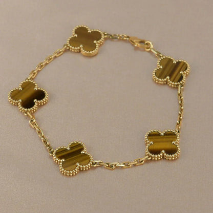 [Amore Jewels] CLOVER 5 MOTIFS TIGER EYE BRACELET COLLECTION