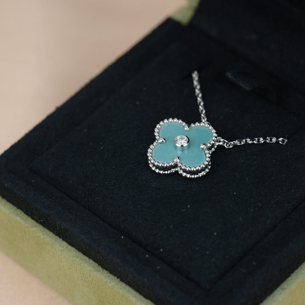 [Amore Jewels]CLOVER 15MM DIAMOND SVRES PORCELAIN  NECKLACE SILVER