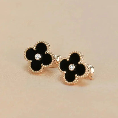 [Amore Jewels]CLOVER MEDIUM 1 MOTIFS ONYX DIAMOND EARRINGS