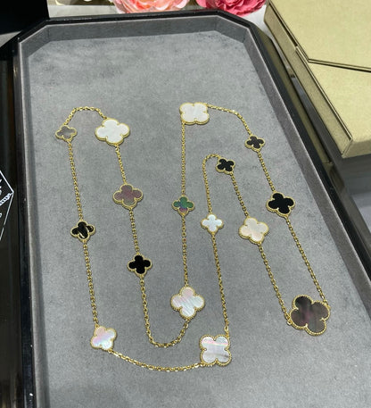 [Amore Jewels]CLOVER 16 MOTIF CHALCEDONY MOP Gold NECKLACE