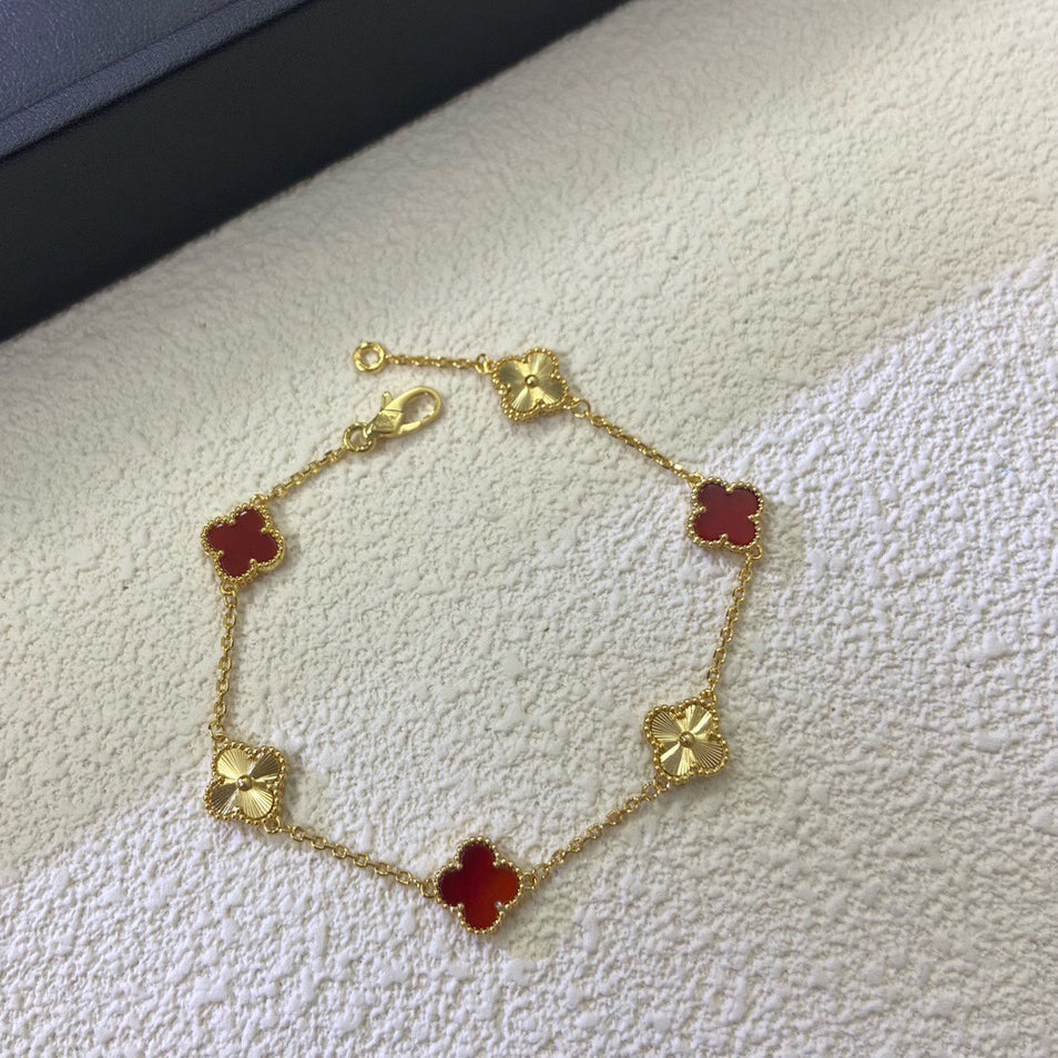 [Amore Jewels]CLOVER 6 MOTIF RED AGATE LASER BRACELET