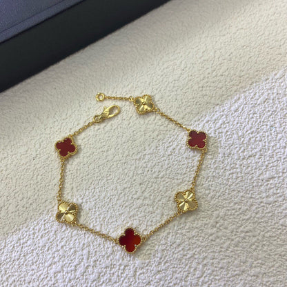 [Amore Jewels]CLOVER 6 MOTIF RED AGATE LASER BRACELET