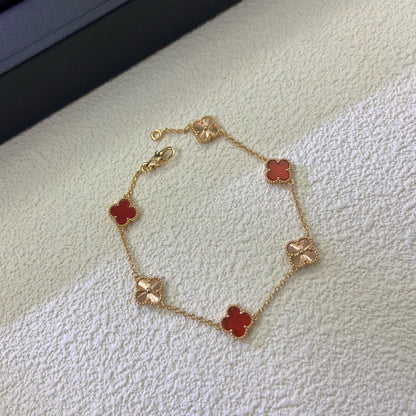 [Amore Jewels]CLOVER 6 MOTIF RED AGATE LASER BRACELET