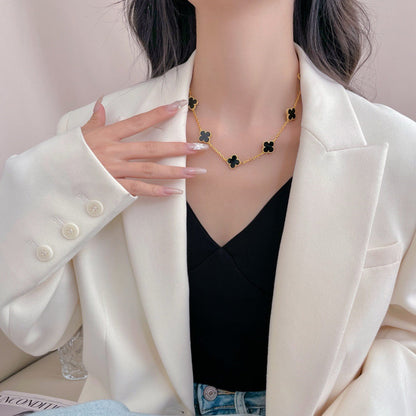 [Amore Jewels]CLOVER 10 MOTIFS ONYX NECKLACE