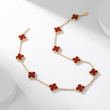 [Amore Jewels]CLOVER 10 MOTIFS CARNELIAN NECKLACE