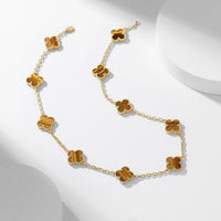 [Amore Jewels]CLOVER 10 MOTIFS TIGER EYE NECKLACE