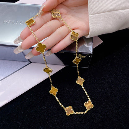 [Amore Jewels]CLOVER 10 MOTIFS TIGER EYE NECKLACE