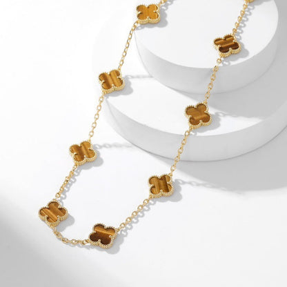 [Amore Jewels]CLOVER 10 MOTIFS TIGER EYE NECKLACE