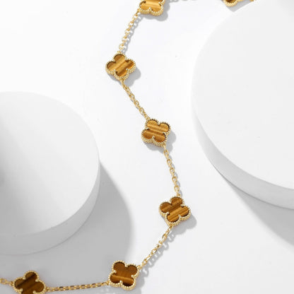 [Amore Jewels]CLOVER 10 MOTIFS TIGER EYE NECKLACE