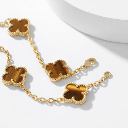 [Amore Jewels]CLOVER 10 MOTIFS TIGER EYE NECKLACE