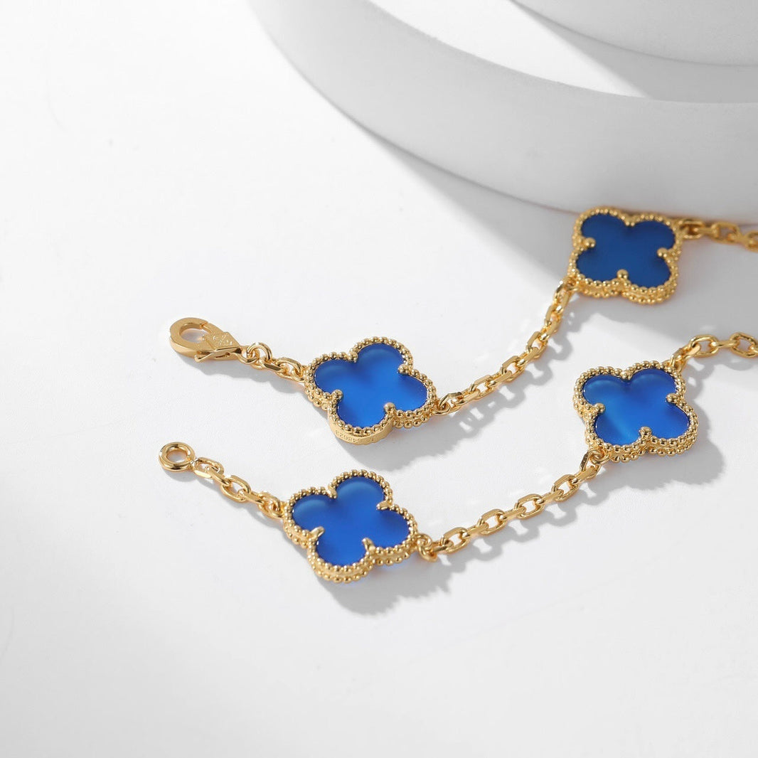 [Amore Jewels]CLOVER 10 MOTIFS BLUE AGATE NECKLACE