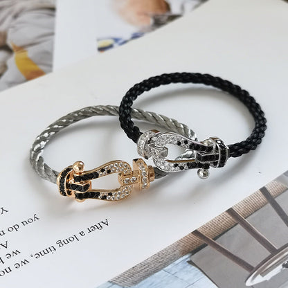 [Amore Jewels]FORCE LARGE HORSESHOE BLACK WHITE DIAMOND BRACELET ROSE GOLD