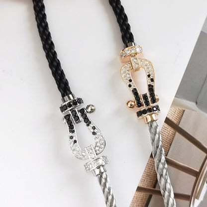 [Amore Jewels]FORCE LARGE HORSESHOE BLACK WHITE DIAMOND BRACELET SILVER