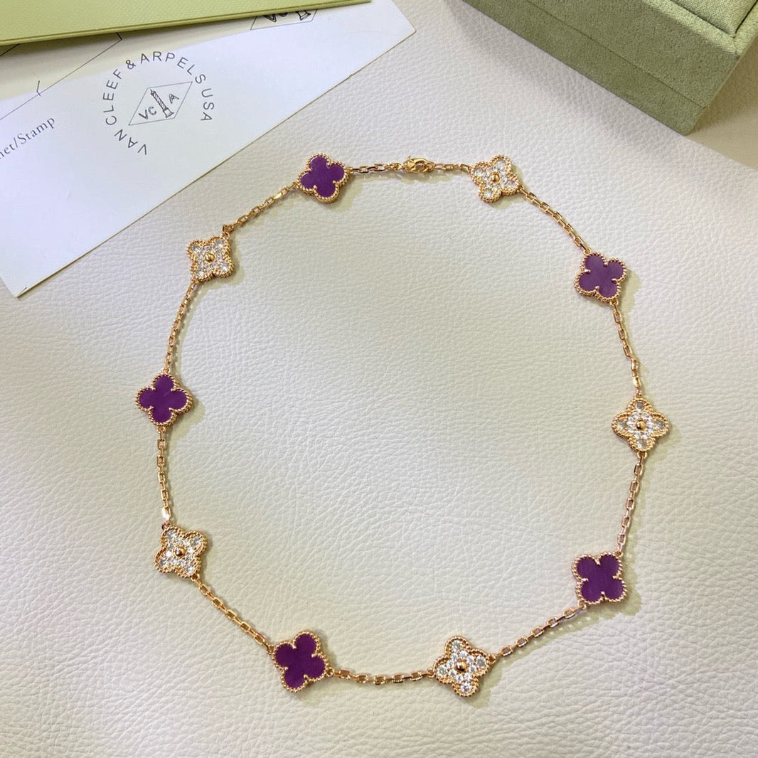 [Amore Jewels]CLOVER 10 MOTIFS  PURPLE VIOLET DIAMOND NECKLACE