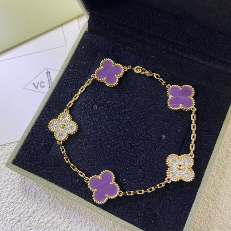 [Amore Jewels]CLOVER  5 MOTIFS  PURPLE VIOLET DIAMOND BRACELET