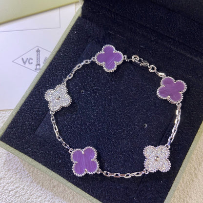 [Amore Jewels]CLOVER  5 MOTIFS  PURPLE VIOLET DIAMOND BRACELET