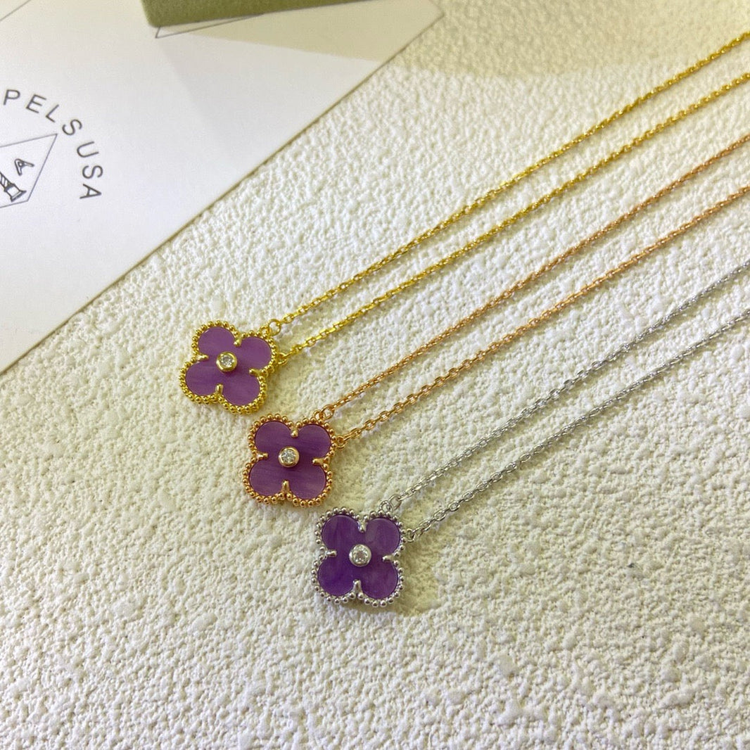 [Amore Jewels]CLOVER 15MM DIAMOND  PURPLE VIOLET NECKLACE