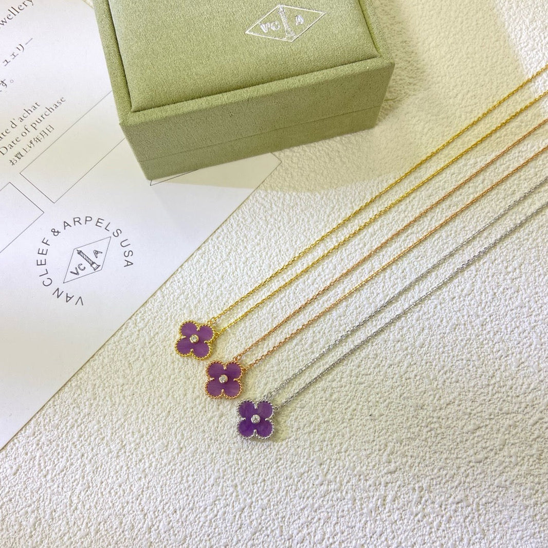 [Amore Jewels]CLOVER 15MM DIAMOND  PURPLE VIOLET NECKLACE
