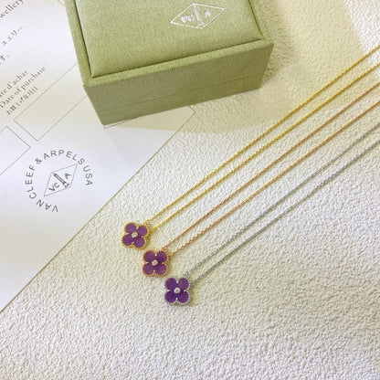 [Amore Jewels]CLOVER 15MM DIAMOND  PURPLE VIOLET NECKLACE