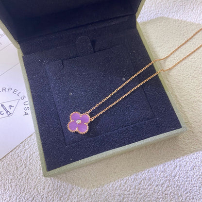 [Amore Jewels]CLOVER 15MM DIAMOND  PURPLE VIOLET NECKLACE