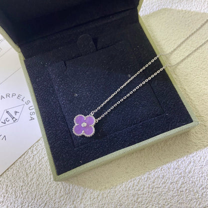 [Amore Jewels]CLOVER 15MM DIAMOND  PURPLE VIOLET NECKLACE