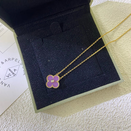 [Amore Jewels]CLOVER 15MM DIAMOND  PURPLE VIOLET NECKLACE
